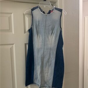 Chic Denim Mini Dress - Light and Dark Blue